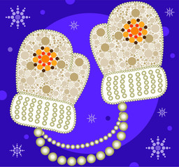 dotted mittens vector illustration in pointillism style