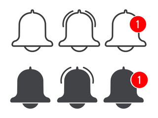 Message notification bell vector line icon for incoming inbox