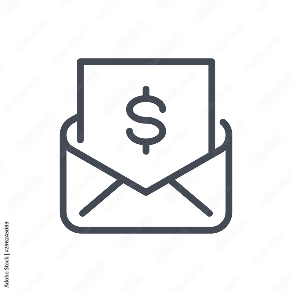 Poster mail with bill and payment confirmation line icon. email envelope with dollar vector outline sign.