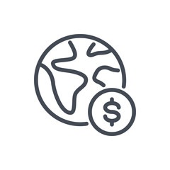 Online worldwide payment line icon. Planet earth with dollar coin vector outline sign.