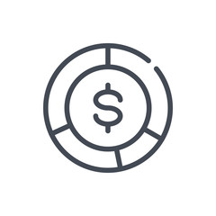 Financial statistics line icon. Pie chart with dollar vector outline sign.