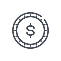 Dollar coin line icon. Circle gold button with dollar symbol vector outline sign.