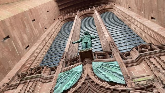 View of the door and the facade of the Liverpool cathedral.