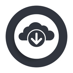 Cloud download icon flat vector round button clean black and white design concept isolated illustration