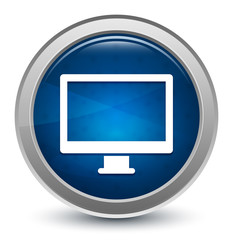 Monitor icon starburst shiny blue round button illustration design concept