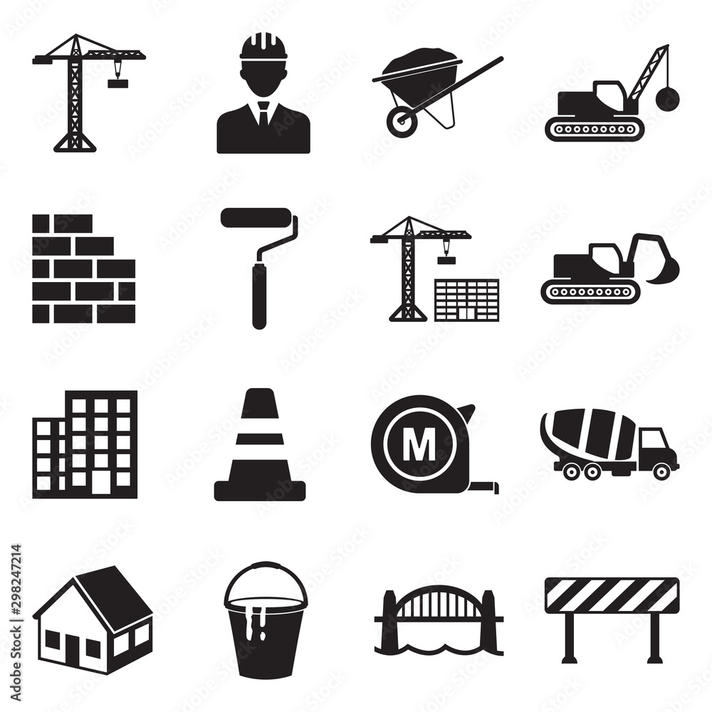 Wall mural building and construction icons. black flat design. vector illustration.