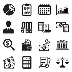 Business Accounting Icons. Black Flat Design. Vector Illustration.