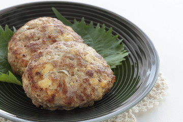 Homemade Tofu patty on dish with copy space