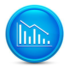 Statistics down icon glass shiny blue round button isolated design vector illustration