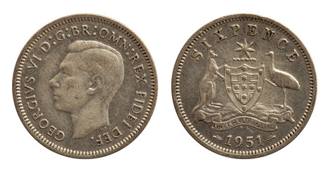 Australia six pence coin silver 1951