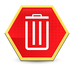 Bin icon abstract red hexagon button bright yellow frame elegant design