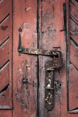 Old vintage door in an old brick building