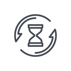 Repeat time line icon. Clock with update arrow vector outline sign.