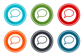 Chat bubble icon flat vector illustration design round buttons collection 6 concept colorful frame simple circle set