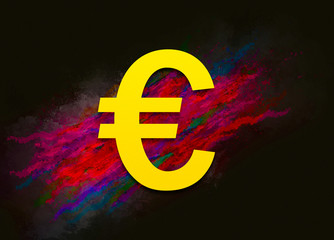 Fototapeta premium Euro sign icon colorful paint abstract background brush strokes illustration design