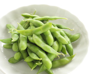 Japanese food, boiled soy bean on plate for healthy food image