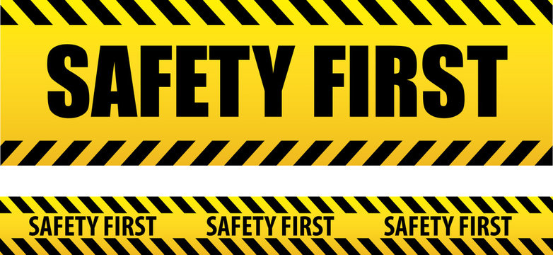 Banner safety first. Seamless tape, danger. Yellow police line. Danger warning. safety first, tape isolated on white background.