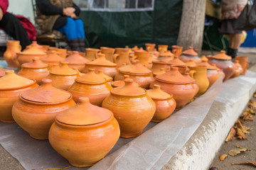 Beautiful handmade clay pots sold at the autumn fair.