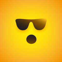 Emoji with Surprised Face, Open Mouth and Sunglasses - Simple Emoticon on Yellow Background - Vector Design Illustration