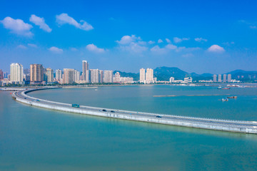 Fototapeta na wymiar Waterfront view of CoupleS Road, Zhuhai City, Guangdong Province, China