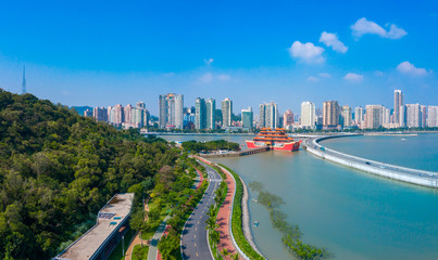 Fototapeta premium Waterfront view of CoupleS Road, Zhuhai City, Guangdong Province, China