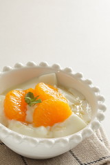 Canned food, mandarin orange and honey yogurt