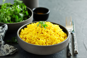Vegetarian rice with curry and cashew nuts.
