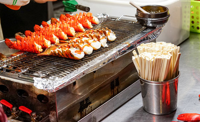 Street Food. Myeongdong shopping street