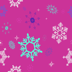 Christmas seamless red background with a set of randomly drawn beautiful snowflakes