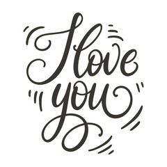 I love you doodle hand lettering. Romantic background. Greeting card design template. Can be used for website background, poster, printing, banner. Vector illustration