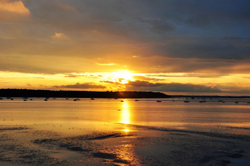 Naklejka na ściany i meble Sunset in Sandbanks, Poole harbour, Dorset, England, in the Summertime