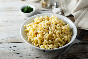 Homemade macaroni with cheese sauce