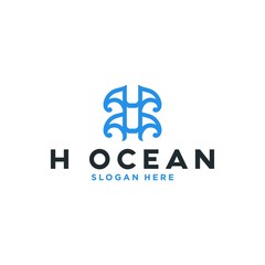 Letter H with Ocean Logo Design. Line Wave Design Icon. Modern and Beauty Beach Logo Line Vector