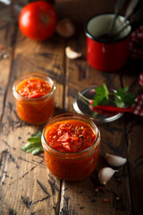 Homemade tomato sauce in the jars