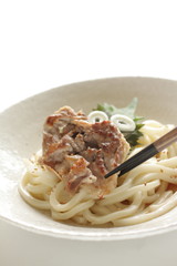 Japanese food, grilled pork and cold udon noodles