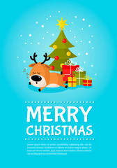Fototapeta na wymiar Santa deer sleeps under Christmas tree with gifts