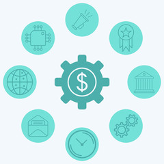 Money with gear vector icon sign symbol