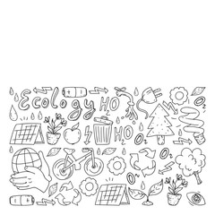 Vector logo, design and badge in trendy drawing style - zero waste concept, recycle and reuse, reduce - ecological lifestyle and sustainable developments icons on monochrome style.