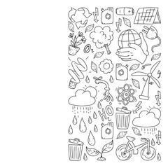 Vector logo, design and badge in trendy drawing style - zero waste concept, recycle and reuse, reduce - ecological lifestyle and sustainable developments icons on monochrome style.