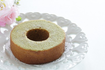 Germen food, green tea Baumkuchen cake 