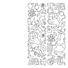 Vector logo, design and badge in trendy drawing style - zero waste concept, recycle and reuse, reduce - ecological lifestyle and sustainable developments icons on monochrome style.