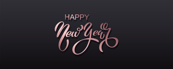 Happy new year banner. Vector illustration of a happy new year in gold and black colors. Beautiful inscription. Background for the holiday.