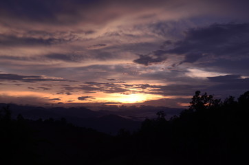 The sunset on the mountain