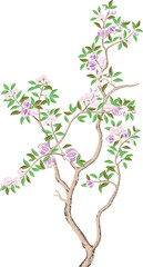 Beautiful hand drawn colour full tree with flowers