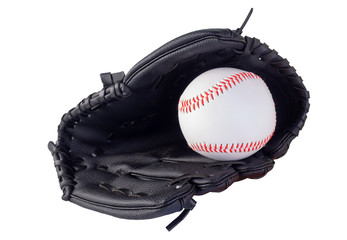  Baseball in a Glove on white background. (clipping path)