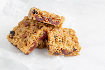 Oat bar vegan healthy food treat cakes on a white background