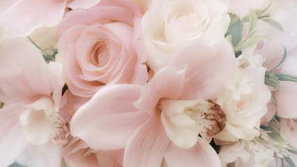 Blurred of rose flowers pink blooming. in the pastel color style for background. Stained glass pictures