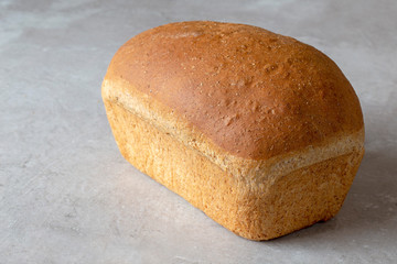 Bread loaf homemade vegan wholemeal on a grey background