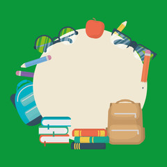 back to school card with set supplies frame