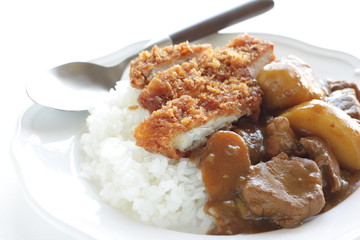 Japanese style curry, potato and pork curry rice with cutlet